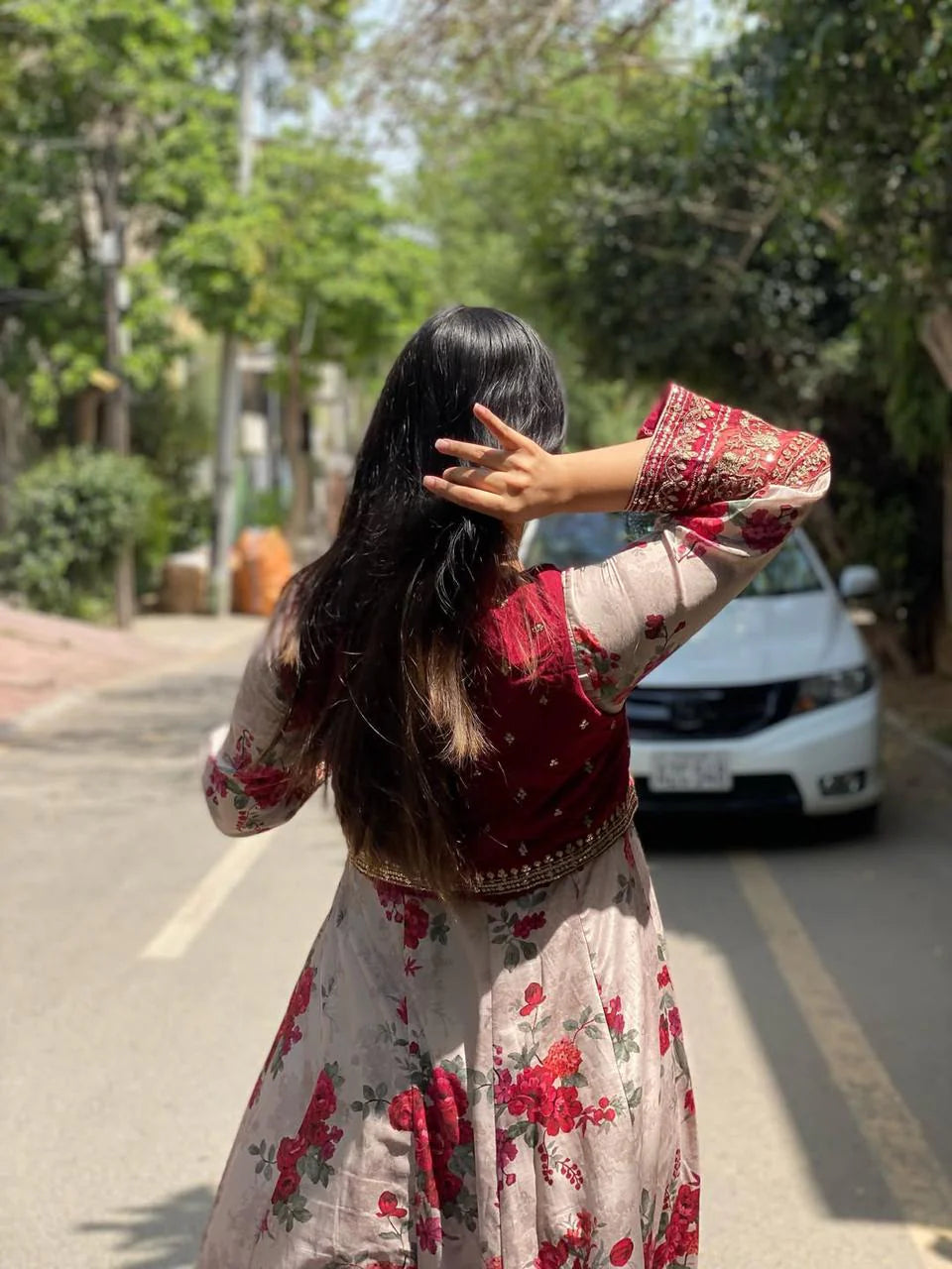 Anarkali-Style Floral Maxi 3PC Suit with Embroidered Jacket