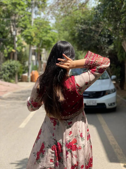 Anarkali-Style Floral Maxi 3PC Suit with Embroidered Jacket