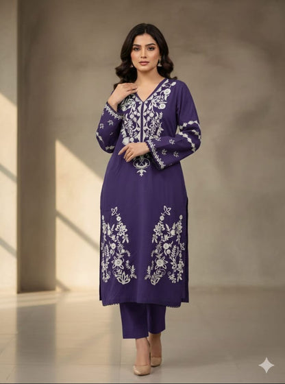 Linen Embroidered 2 Piece Suit