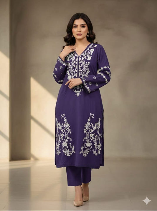 Linen Embroidered 2 Piece Suit