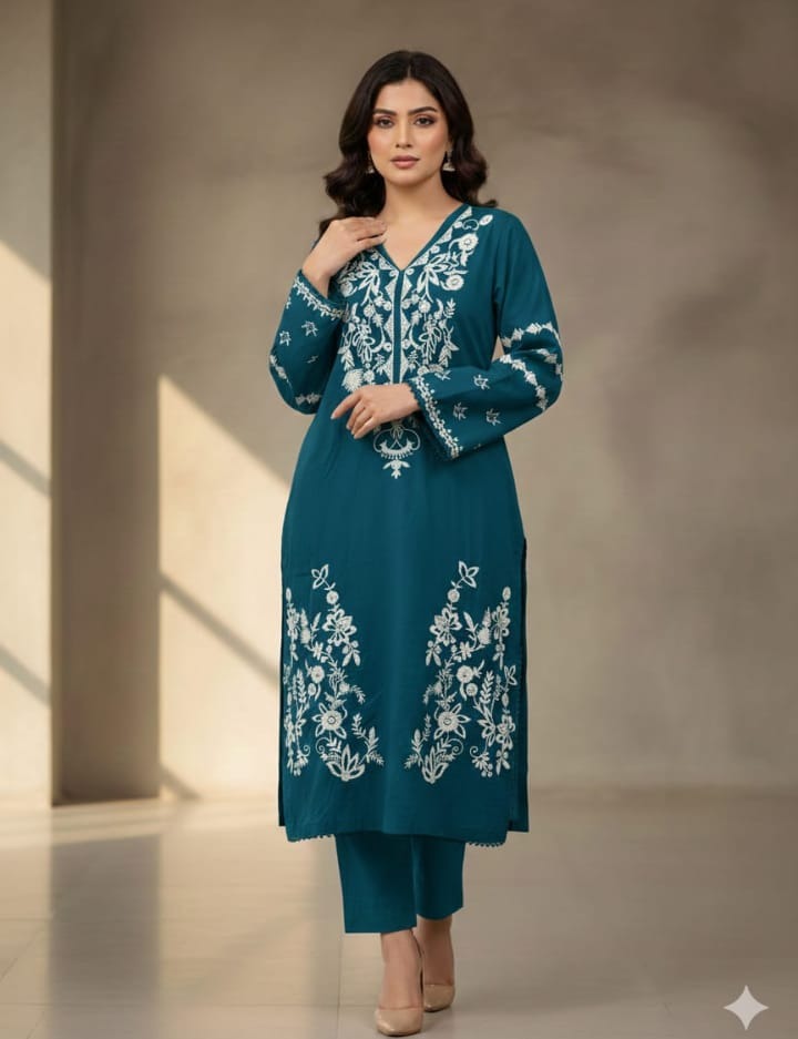 Linen Embroidered 2 Piece Suit