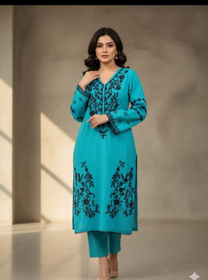 Linen Embroidered 2 Piece Suit
