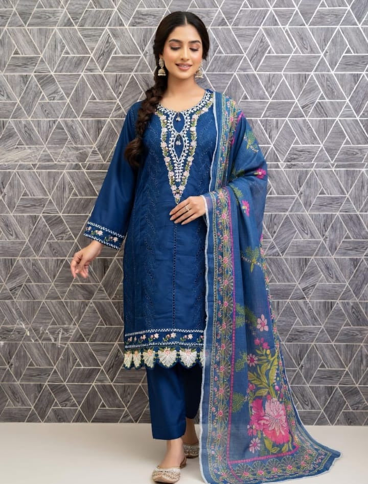 Chicken Lawn Cotton Embroidered 3 Piece Suit