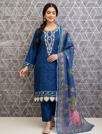 Chicken Lawn Cotton Embroidered 3 Piece Suit