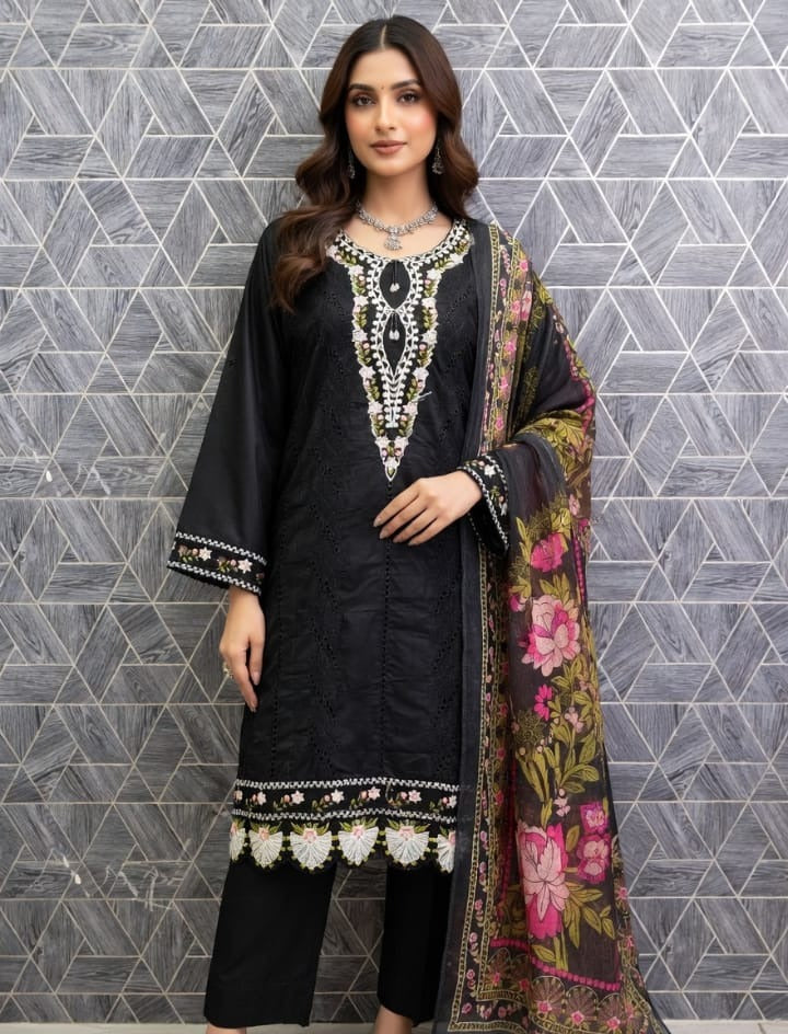 Chicken Lawn Cotton Embroidered 3 Piece Suit
