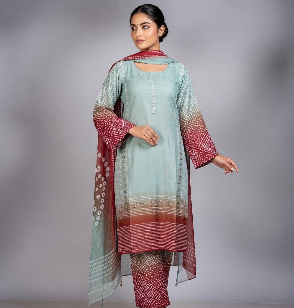 Silk Lawn Chunri Print Suit