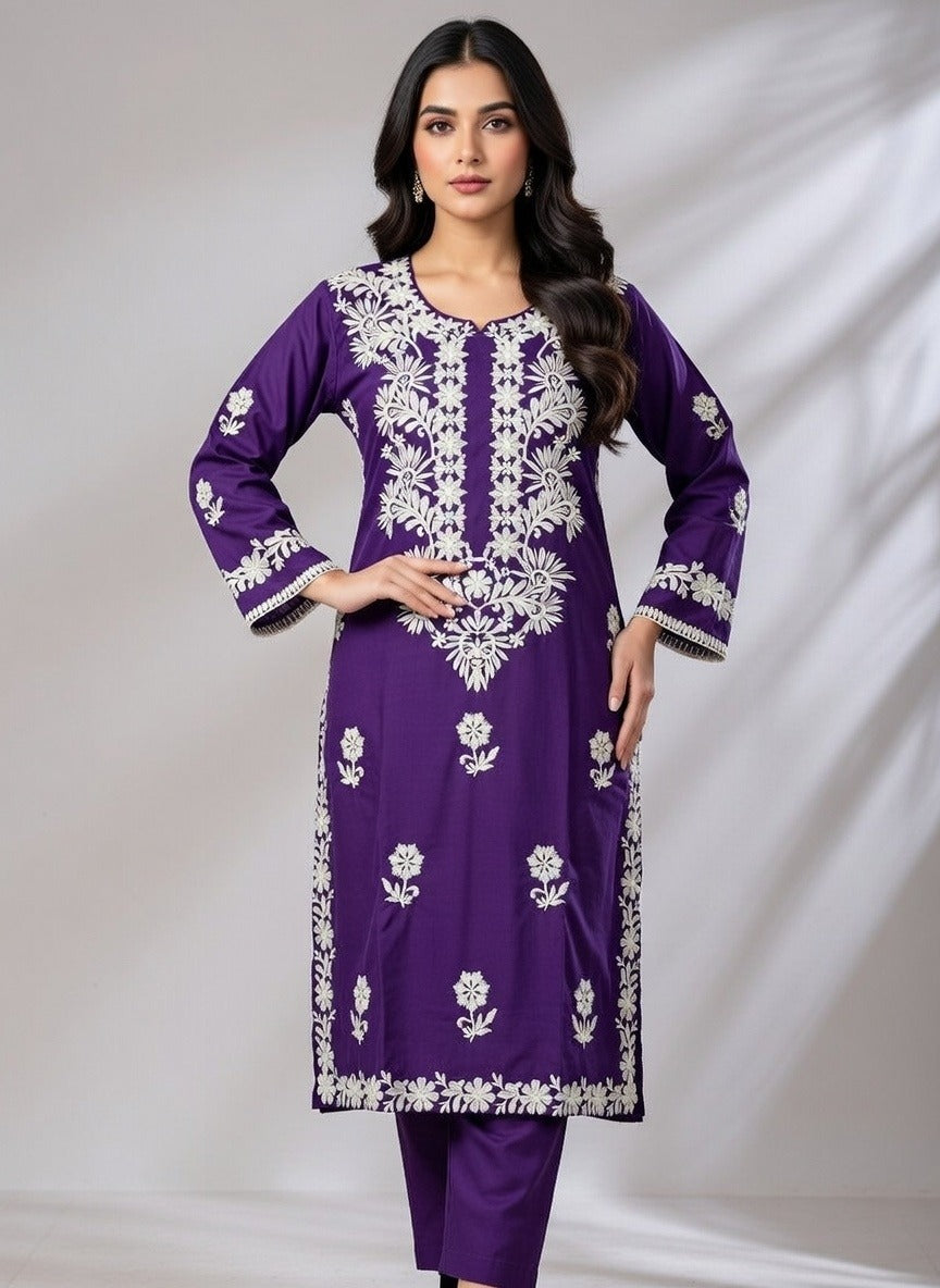Linen Embroidered 2 Piece Suit