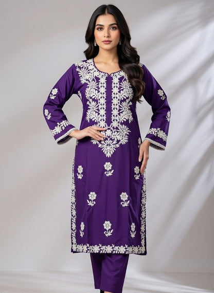 Linen Embroidered 2 Piece Suit
