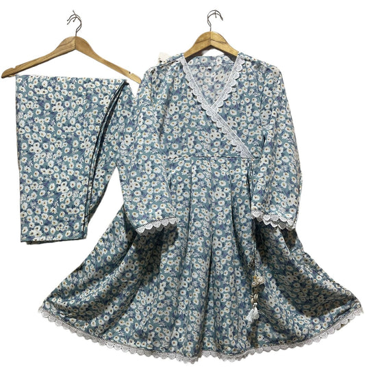 Jhajat Printed Angrakha Frock Suit