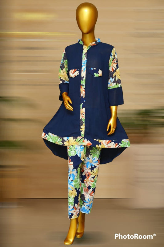 Stitched Linen Multiprint 2 Piece Suit
