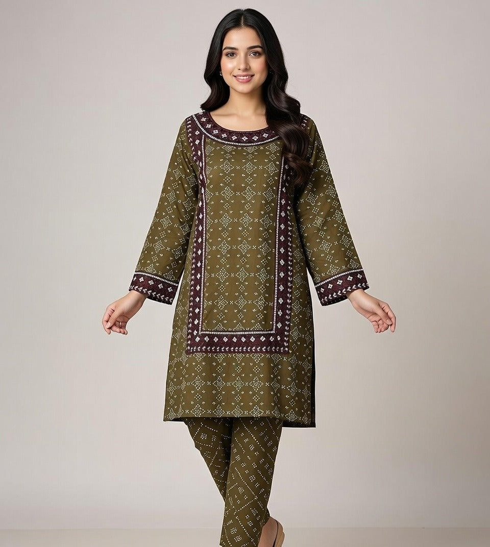 Linen Chunri Print & Embroidered 2 Piece Suit
