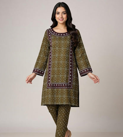 Linen Chunri Print & Embroidered 2 Piece Suit