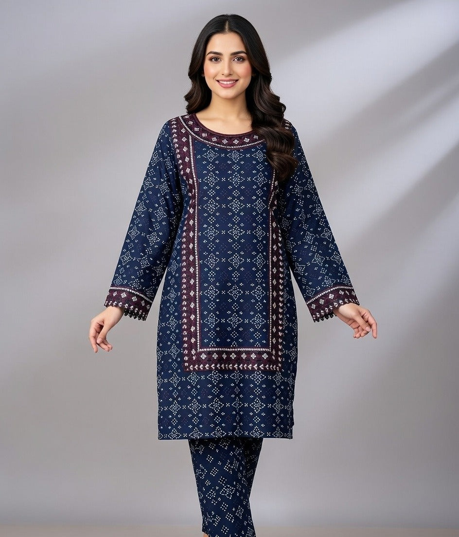 Linen Chunri Print & Embroidered 2 Piece Suit