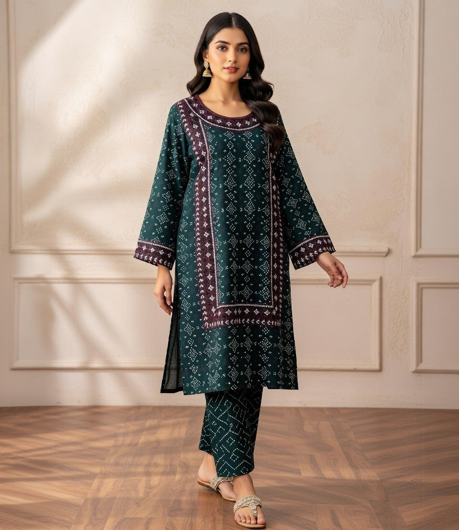 Linen Chunri Print & Embroidered 2 Piece Suit