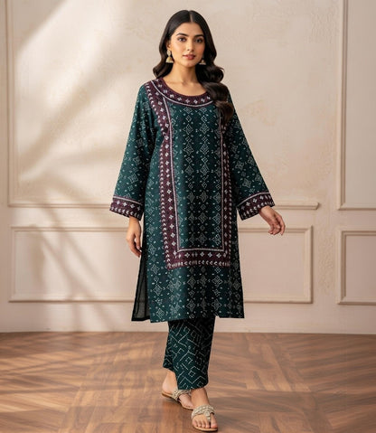 Linen Chunri Print & Embroidered 2 Piece Suit