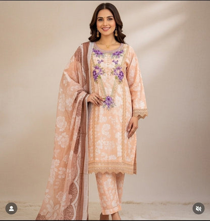 Lawn Print Embroidered 3 Piece Suits