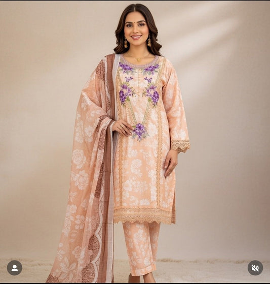 Lawn Print Embroidered 3 Piece Suits