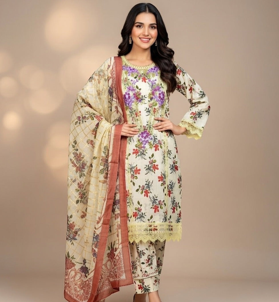 Lawn Print Embroidered 3 Piece Suits