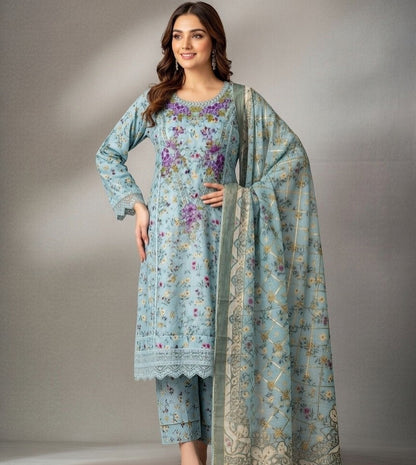 Lawn Print Embroidered 3 Piece Suits