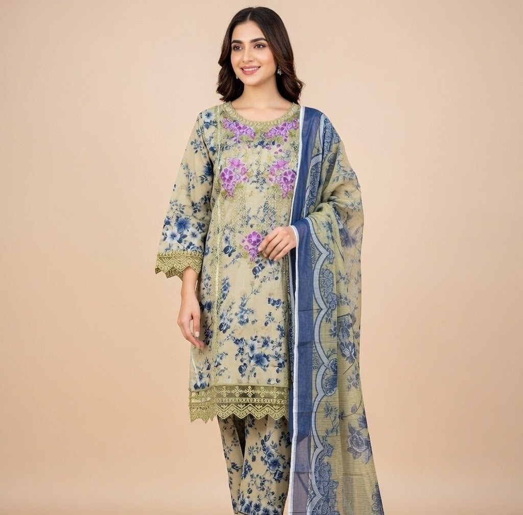 Lawn Print Embroidered 3 Piece Suits
