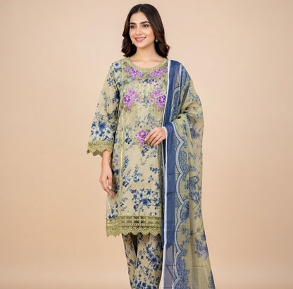 Lawn Print Embroidered 3 Piece Suits