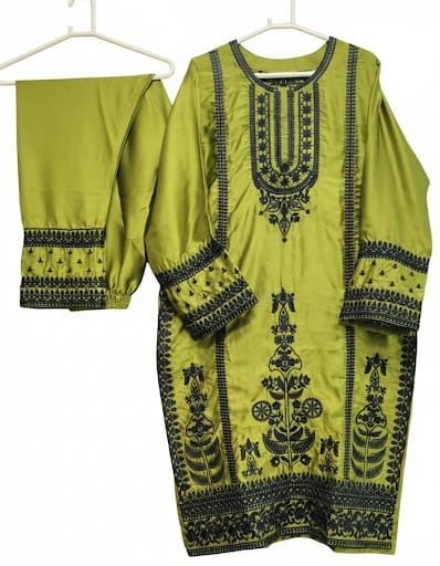 Korean Silk Front  Back Embroidered 2 Piece Suit