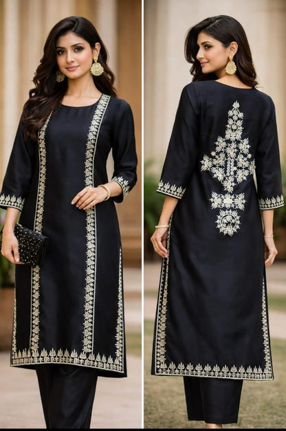 Korean Silk Front & Back Embroidered 2 Piece Suit
