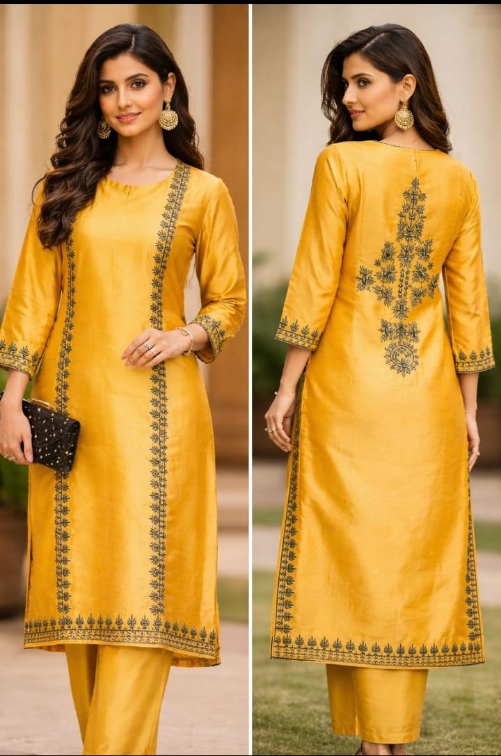 Korean Silk Front & Back Embroidered 2 Piece Suit