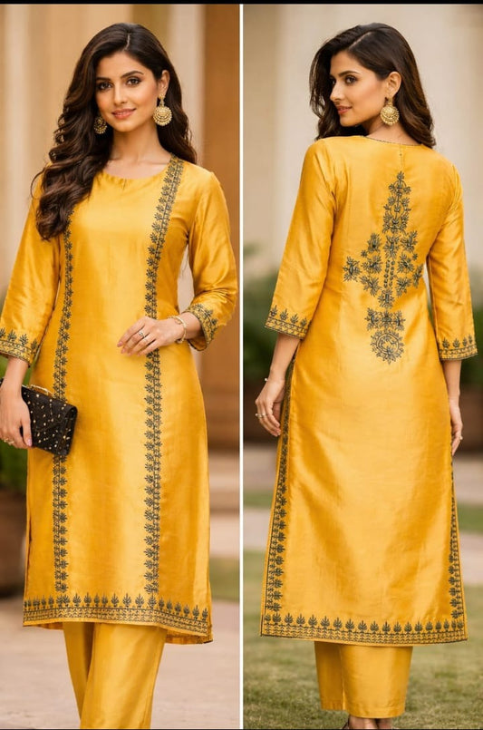 Korean Silk Front & Back Embroidered 2 Piece Suit